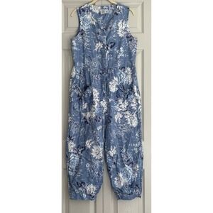 Vintage Laura Ashley Cotton Blue Floral Knickers Jumpsuit Romper Playsuit Sz MED